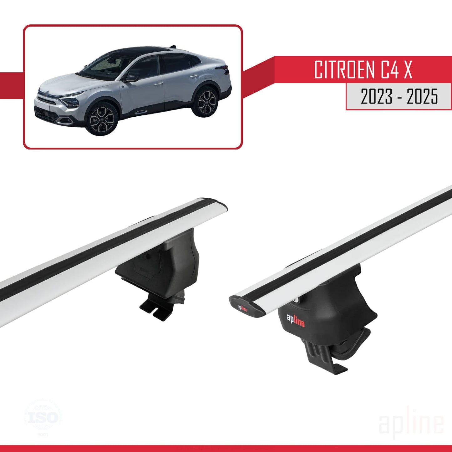 Compatible avec Citroen C4X 2023-2025 ACE-4 Barres de Toit Railing Porte-Bagages de Voiture Gris Aluminium 2 Barres