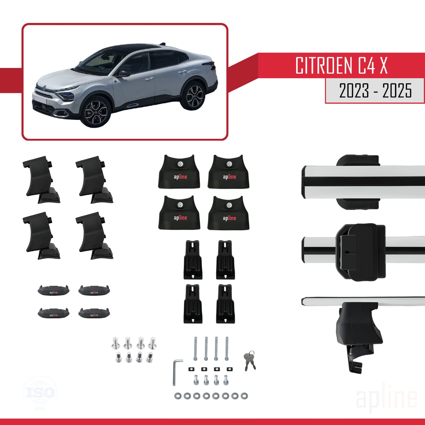 Compatible avec Citroen C4X 2023-2025 ACE-4 Barres de Toit Railing Porte-Bagages de Voiture Gris Aluminium 2 Barres