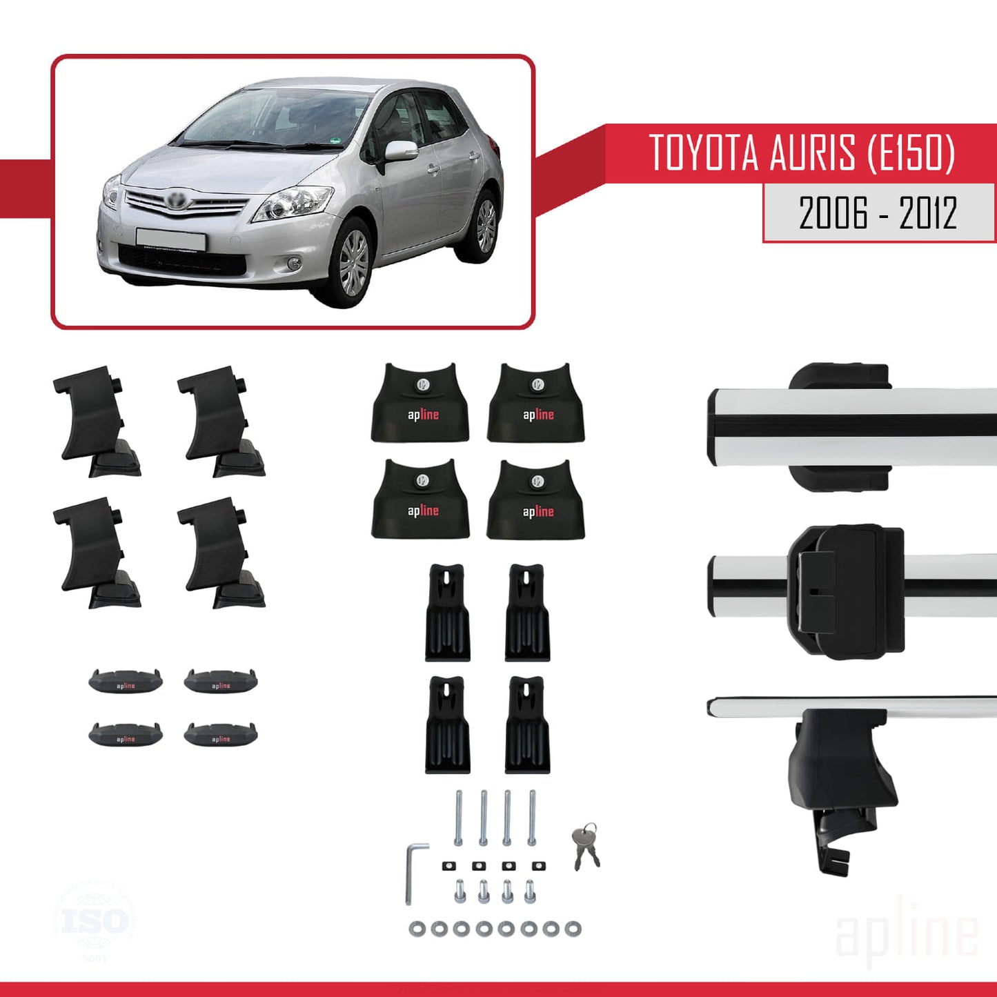 Compatible with Toyota Auris (E150) 2006-2012 ACE-4 Car Roof Rack Cross Bar Grey Aluminium 2 Bars