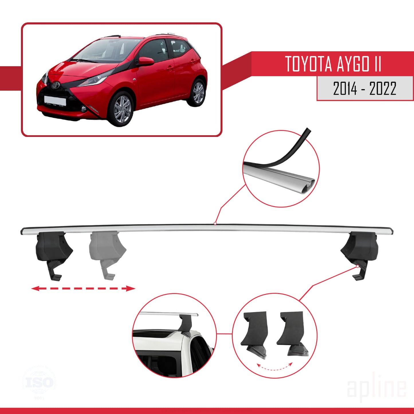 Compatible avec Toyota Aygo 2 2014-2022 ACE-4 Barres de Toit Railing Porte-Bagages de Voiture Gris Aluminium 2 Barres