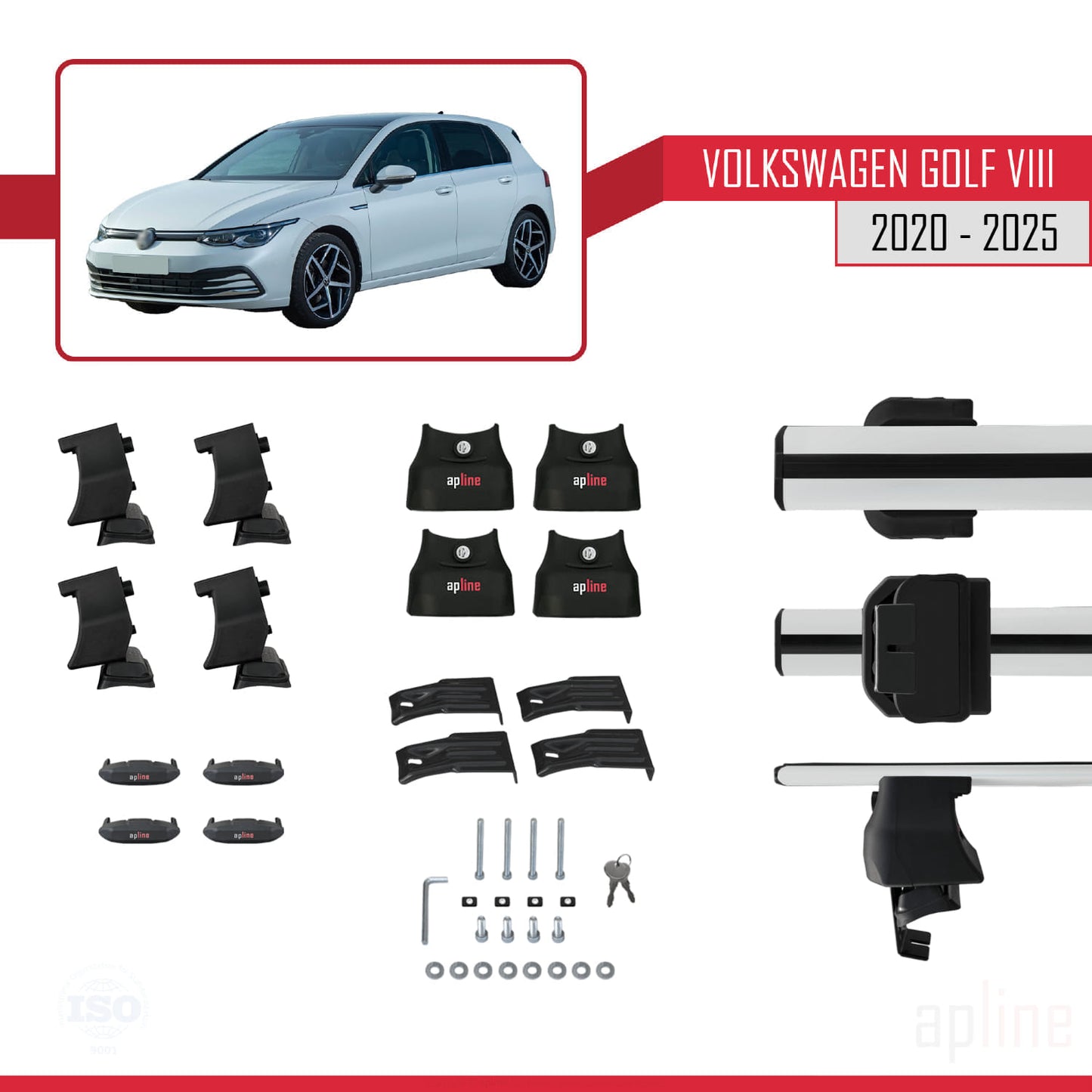 Compatible avec Volkswagen Golf 8 (CD1) 2020-2025 ACE-4 Barres de Toit Railing Porte-Bagages de Voiture Gris Aluminium 2 Barres