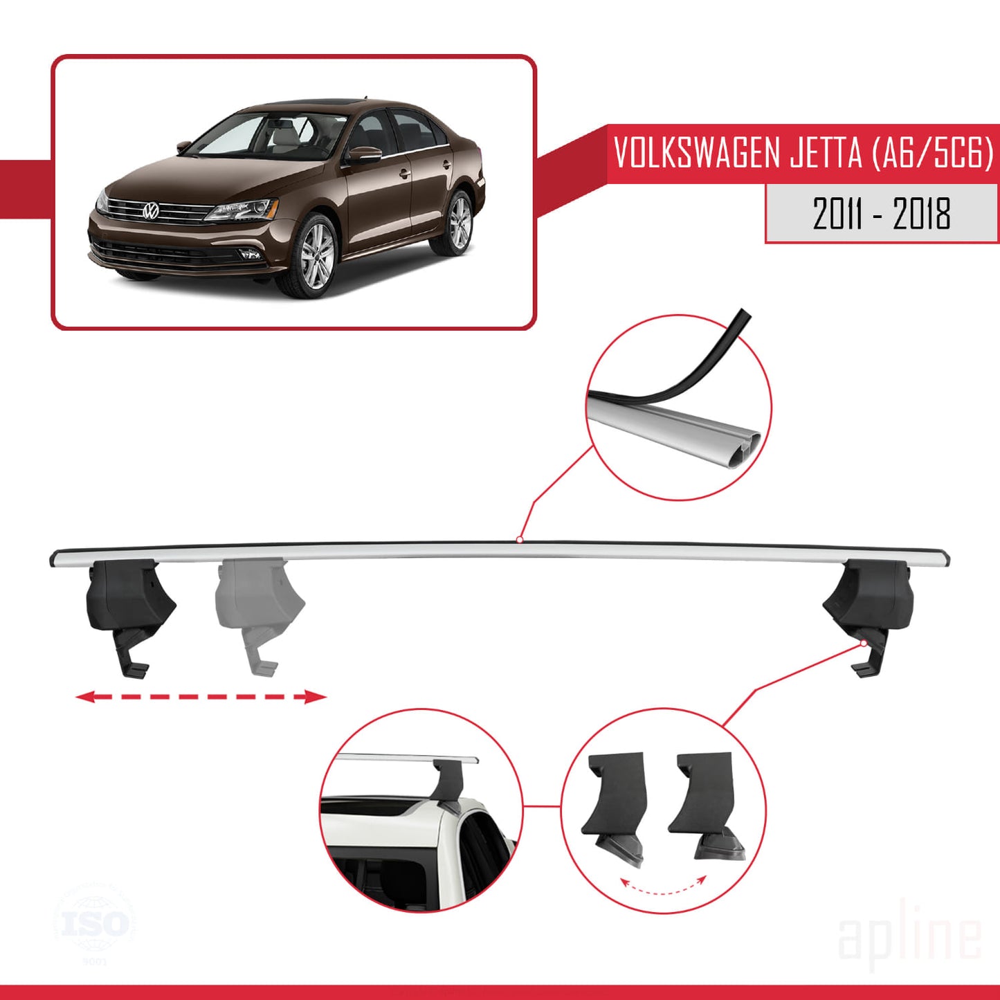 Compatible avec Volkswagen Jetta 6 (5C6) 2011-2018 ACE-4 Barres de Toit Railing Porte-Bagages de Voiture Gris Aluminium 2 Barres