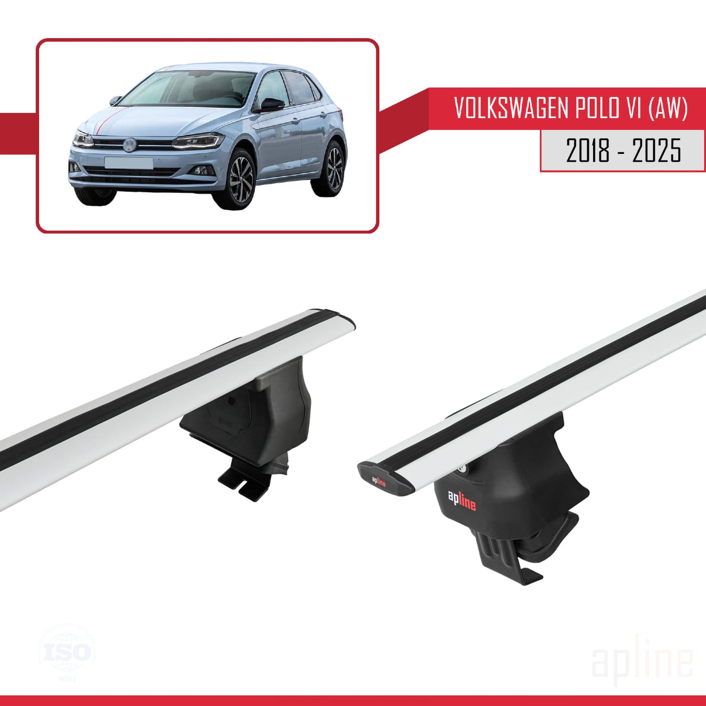 Kompatibel mit Volkswagen Polo 6 (AW) 2018-2025 ACE-4 Relingträger Dachträger Auto Gepäckträger Grau Aluminium 2 Stangen