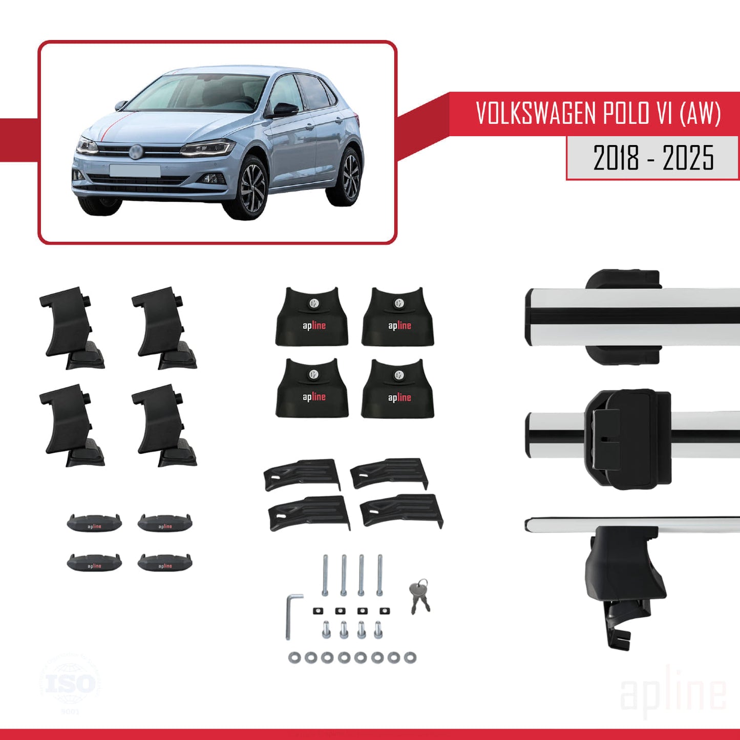 Kompatibel mit Volkswagen Polo 6 (AW) 2018-2025 ACE-4 Relingträger Dachträger Auto Gepäckträger Grau Aluminium 2 Stangen