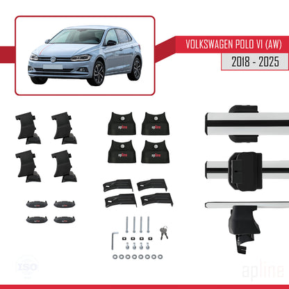 Kompatibel mit Volkswagen Polo 6 (AW) 2018-2025 ACE-4 Relingträger Dachträger Auto Gepäckträger Grau Aluminium 2 Stangen