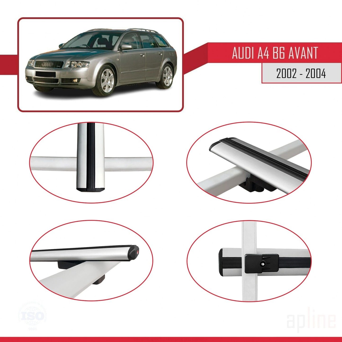 Compatible avec A4 (B6) Avant 2002-2004 BASIC Model Barres de Toit Railing Porte-Bagages de Voiture Gris Aluminium 3 Barres