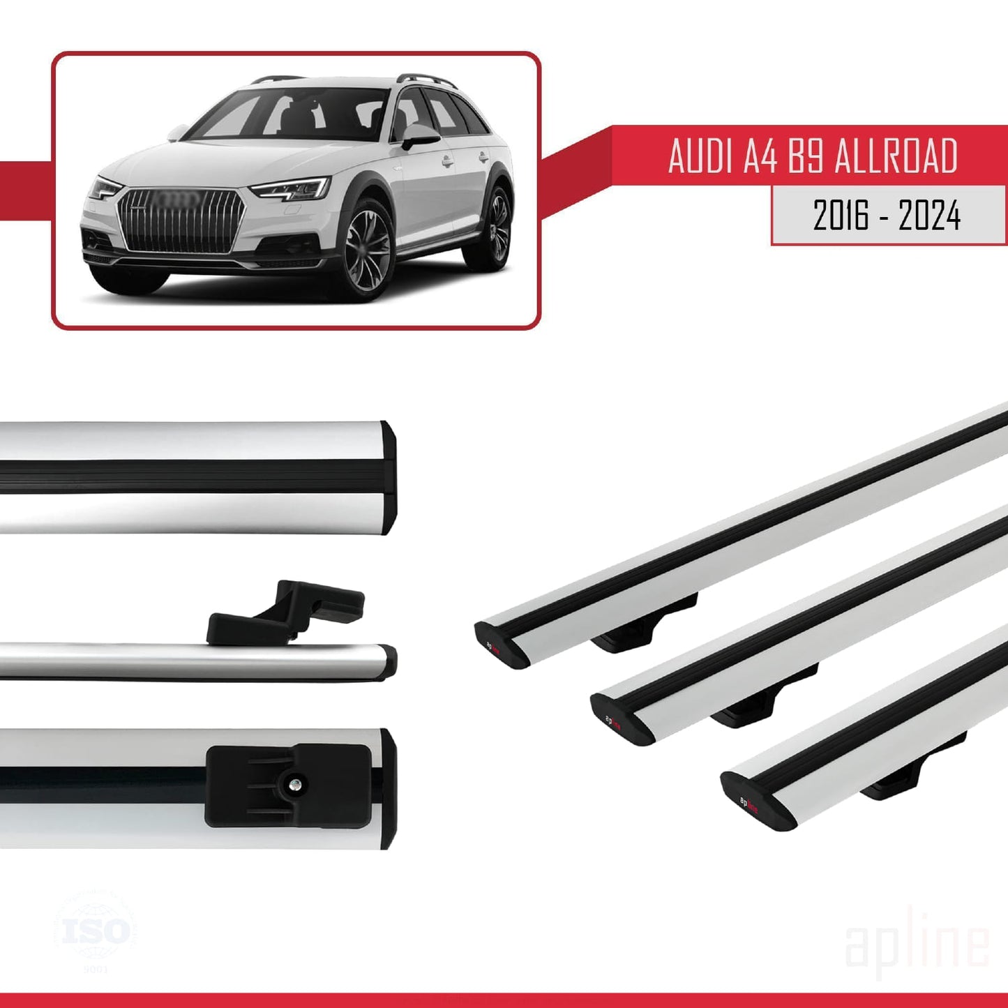 Kompatibel mit A4 (B9) Allroad 2016-2024 Basismodell Dachgepäckträger Reling Autogepäckträger Graues Aluminium 3 Stangen
