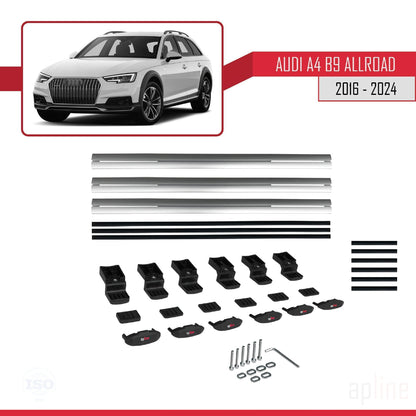 Kompatibel mit A4 (B9) Allroad 2016-2024 Basismodell Dachgepäckträger Reling Autogepäckträger Graues Aluminium 3 Stangen