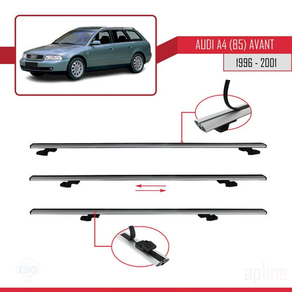 Compatible avec A4 (B5) Avant 1996-2001 BASIC Model Barres de Toit Railing Porte-Bagages de Voiture Gris Aluminium 3 Barres
