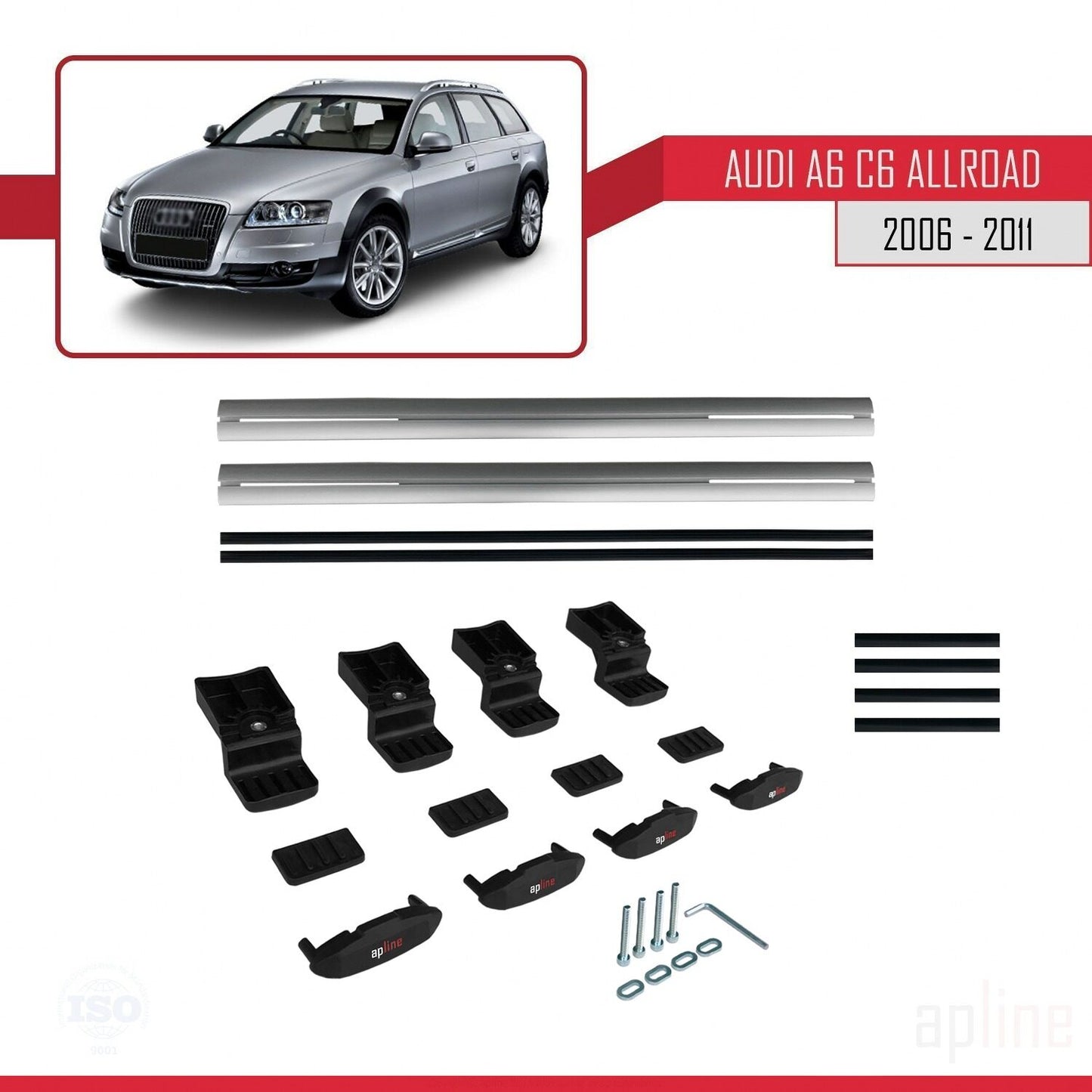 Kompatibel mit Audi A6 (C6) Allroad 2006-2011 Basismodell Dachgepäckträger, graues Aluminium, 2 Stangen