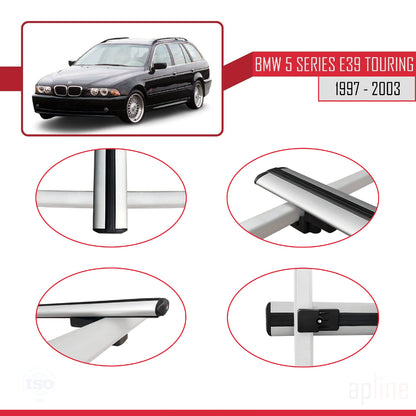 Kompatibel mit BMW 5er (E39) Touring 1997-2003 Basismodell Dachgepäckträger, graues Aluminium, 3-teilig