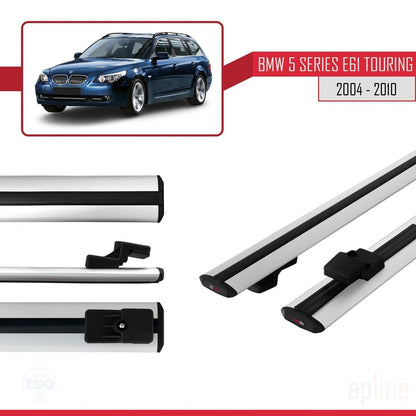 Kompatibel mit BMW 5er (E61) Touring 2004-2010 Basismodell Dachgepäckträger, graues Aluminium, 2 Stangen