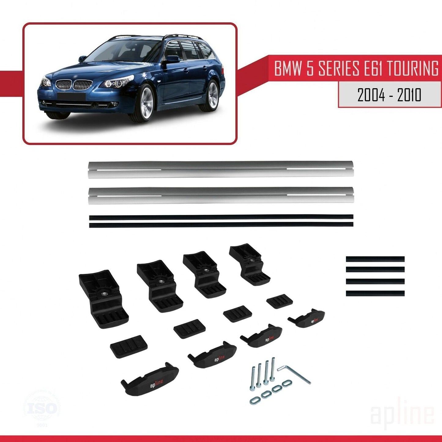 Kompatibel mit BMW 5er (E61) Touring 2004-2010 Basismodell Dachgepäckträger, graues Aluminium, 2 Stangen