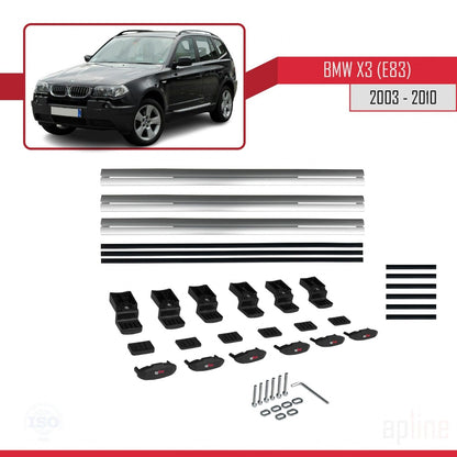Kompatibel mit BMW X3 (E83) 2003-2010 Basismodell Dachgepäckträger, graues Aluminium, 3-teilig