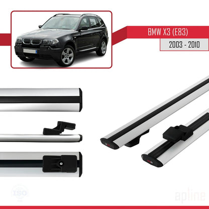 Kompatibel mit BMW X3 (E83) 2003-2010 Basismodell Dachgepäckträger, graues Aluminium, 2 Stangen