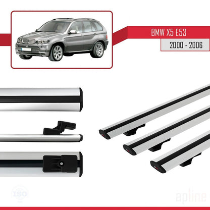 Kompatibel mit BMW X5 (E53) 2000-2006 Basismodell Dachgepäckträger, graues Aluminium, 3-teilig