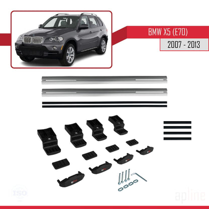 Kompatibel mit BMW X5 (E70) 2007-2013 Basismodell Dachgepäckträger, graues Aluminium, 2 Stangen