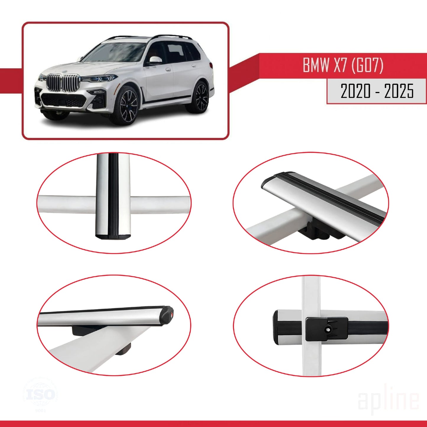 Kompatibel mit BMW X7 (G07) ​​2020-2025 Basismodell Dachgepäckträger, graues Aluminium, 3-teilig
