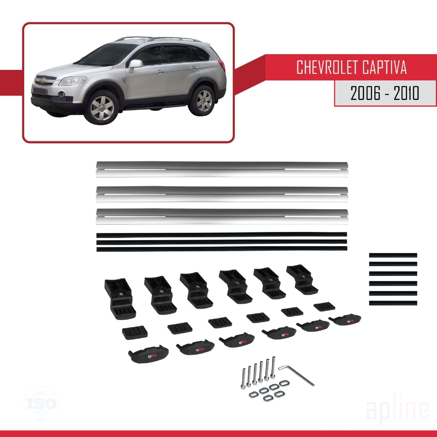 Kompatibel mit Chevrolet Captiva 2006-2010 Basismodell Dachgepäckträger, graues Aluminium, 3 Stangen