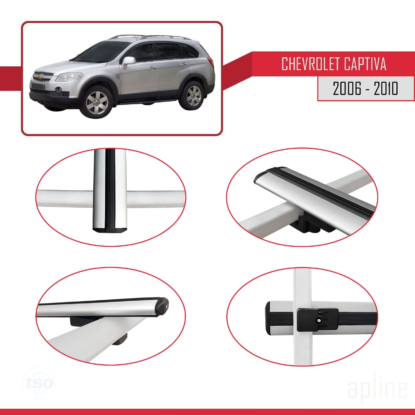Kompatibel mit Chevrolet Captiva 2006-2010 Basismodell Dachgepäckträger, graues Aluminium, 2 Stangen