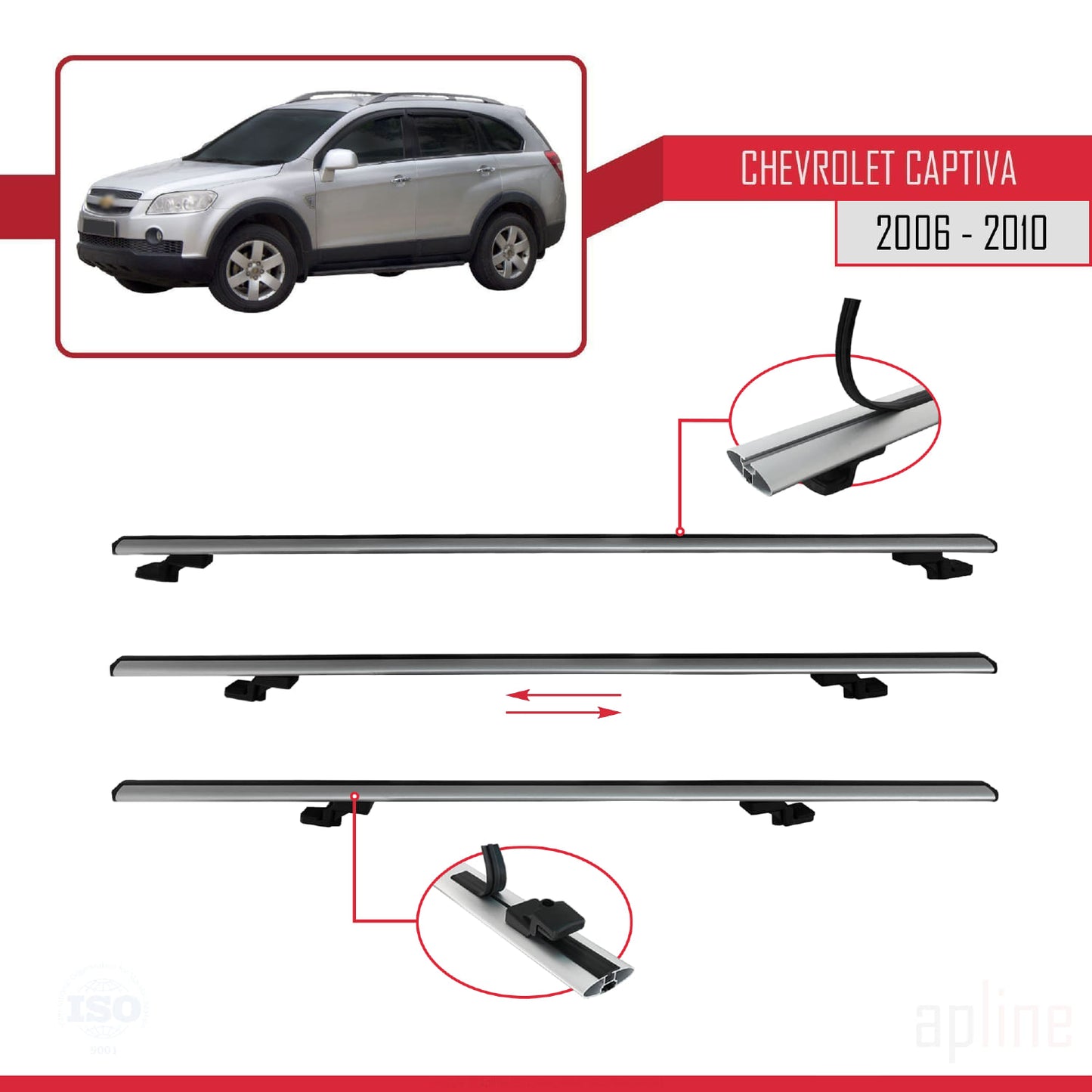 Kompatibel mit Chevrolet Captiva 2006-2010 Basismodell Dachgepäckträger, graues Aluminium, 2 Stangen