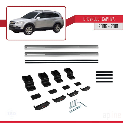 Kompatibel mit Chevrolet Captiva 2006-2010 Basismodell Dachgepäckträger, graues Aluminium, 2 Stangen