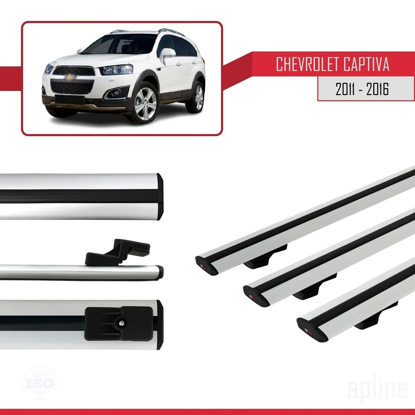 Kompatibel mit Chevrolet Captiva 2011-2015 BASIC Modell Dachgepäckträger, graues Aluminium, 3 Stangen