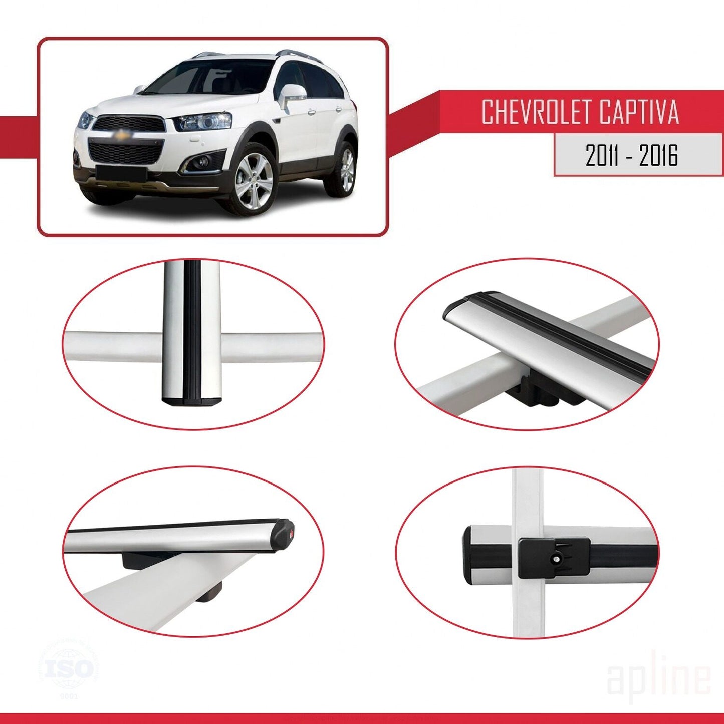 Kompatibel mit Chevrolet Captiva 2011-2015 BASIC Modell Dachgepäckträger, graues Aluminium, 3 Stangen