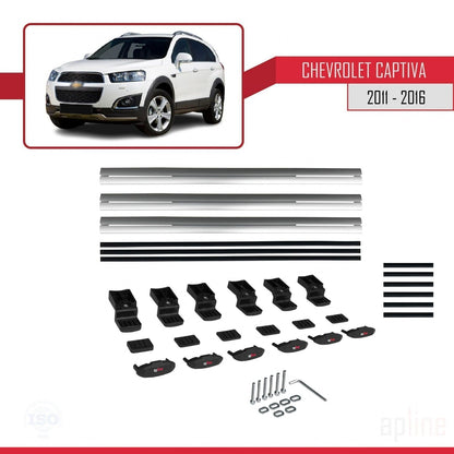 Kompatibel mit Chevrolet Captiva 2011-2015 BASIC Modell Dachgepäckträger, graues Aluminium, 3 Stangen