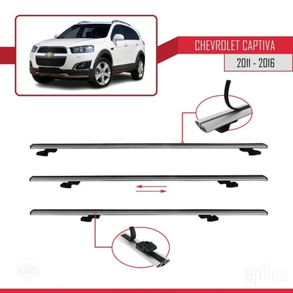 Kompatibel mit Chevrolet Captiva 2011-2015 BASIC Modell Dachgepäckträger, graues Aluminium, 2 Stangen