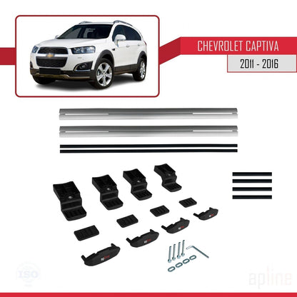 Kompatibel mit Chevrolet Captiva 2011-2015 BASIC Modell Dachgepäckträger, graues Aluminium, 2 Stangen