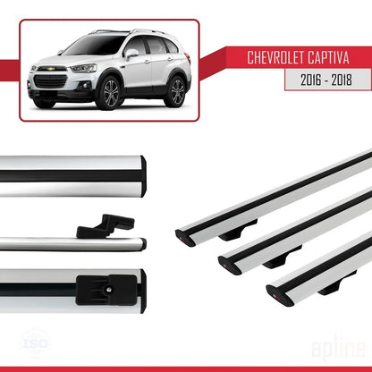 Kompatibel mit Chevrolet Captiva 2016-2018 BASIC Modell Dachgepäckträger, graues Aluminium, 3 Stangen