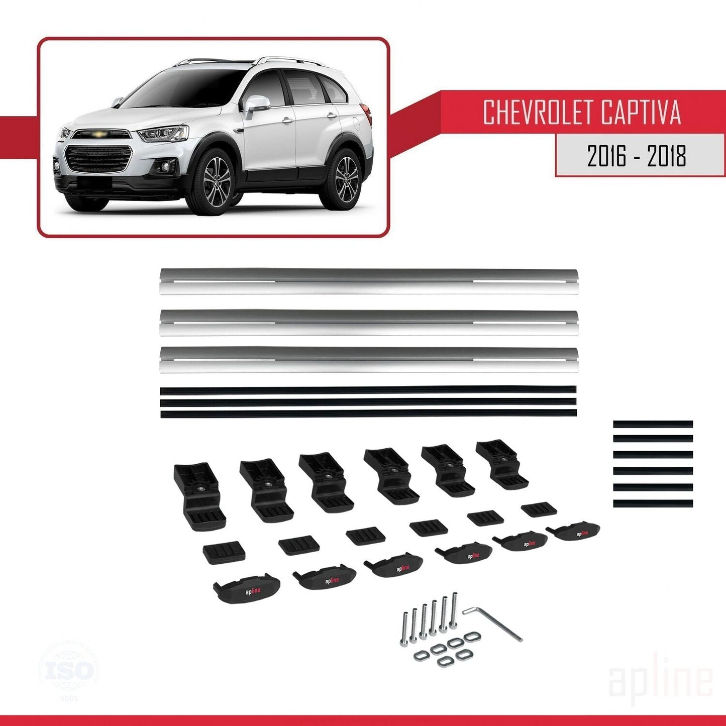 Kompatibel mit Chevrolet Captiva 2016-2018 BASIC Modell Dachgepäckträger, graues Aluminium, 3 Stangen