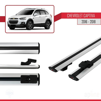 Kompatibel mit Chevrolet Captiva 2016-2018 BASIC Modell Dachgepäckträger, graues Aluminium, 2 Stangen