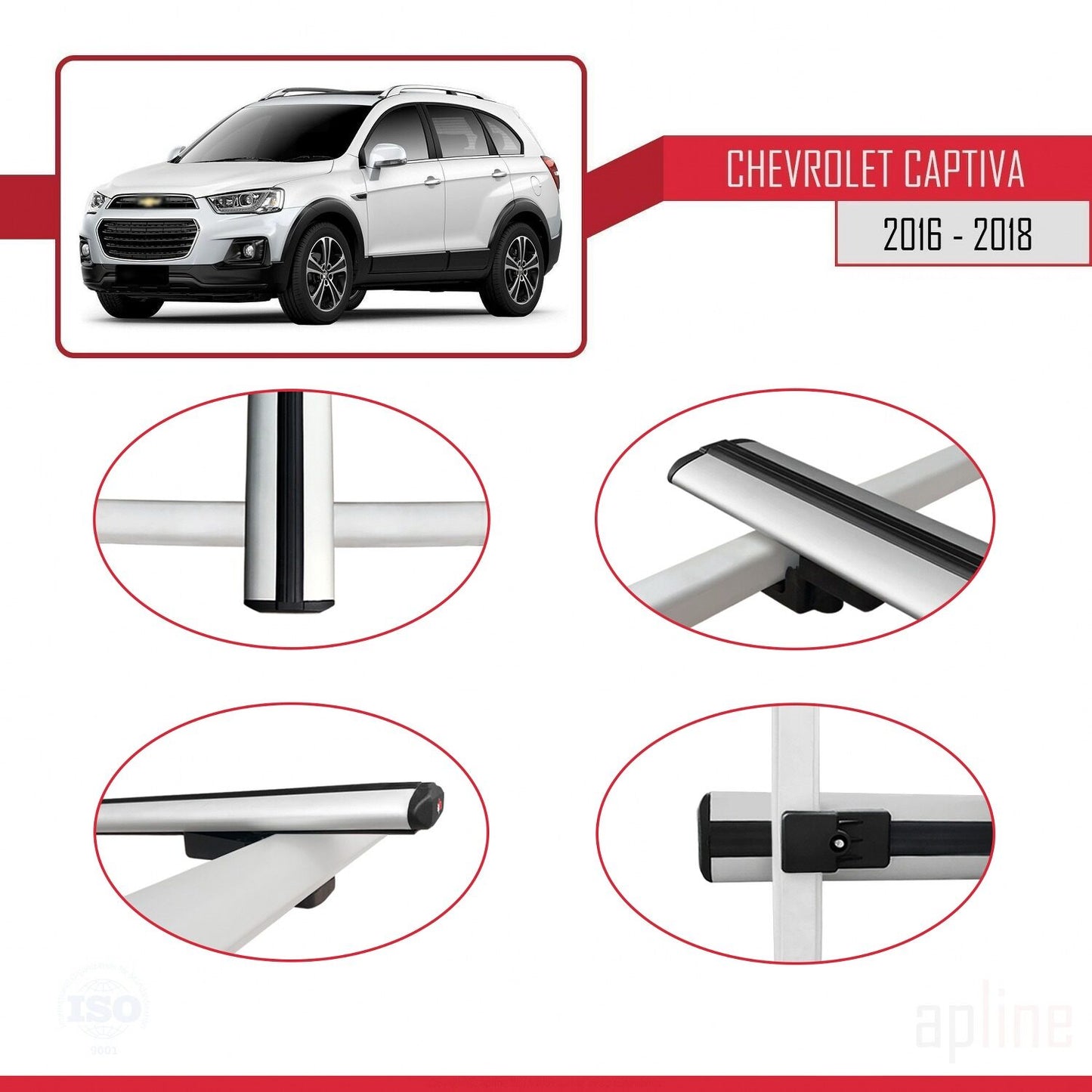 Kompatibel mit Chevrolet Captiva 2016-2018 BASIC Modell Dachgepäckträger, graues Aluminium, 2 Stangen