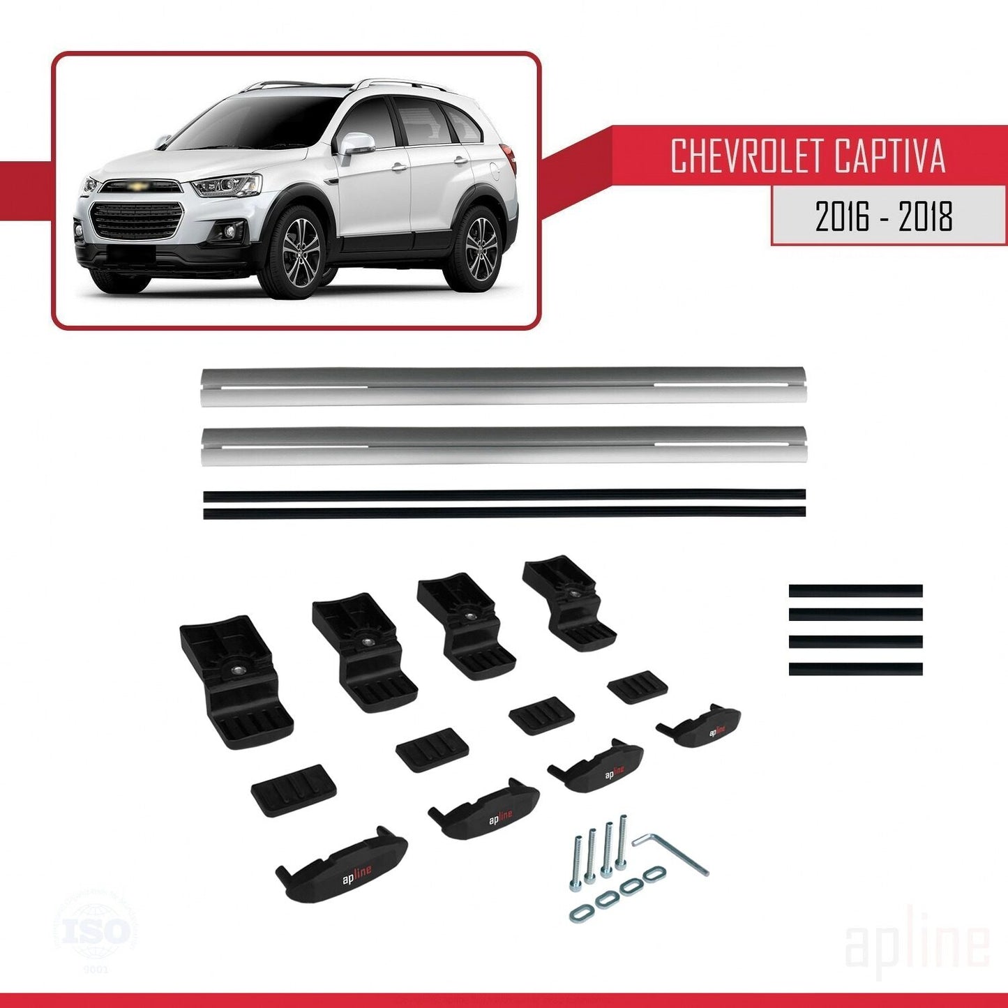 Kompatibel mit Chevrolet Captiva 2016-2018 BASIC Modell Dachgepäckträger, graues Aluminium, 2 Stangen