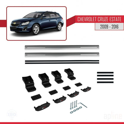 Kompatibel mit Chevrolet Cruze (J300) 2009-2016 Basismodell Dachgepäckträger, graues Aluminium, 2 Stangen