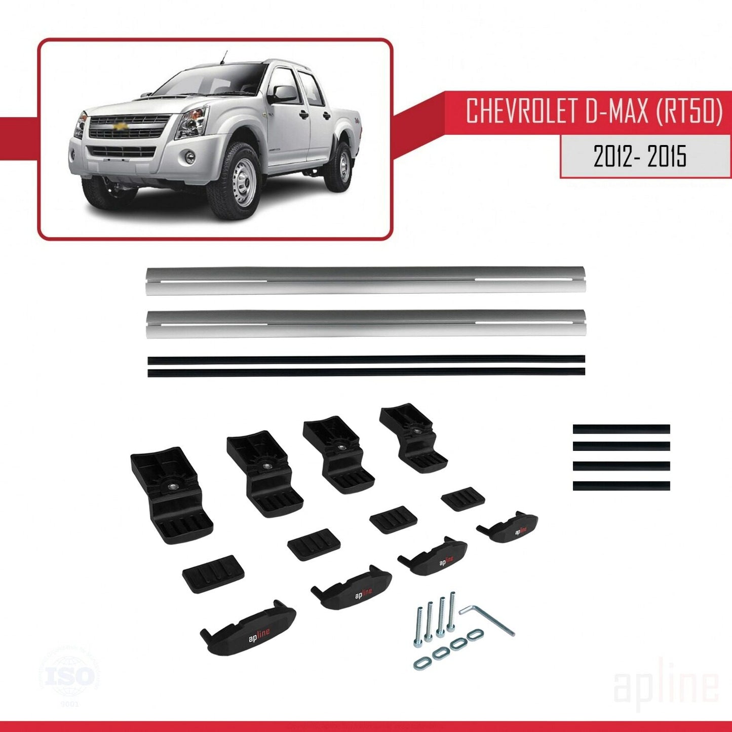 Kompatibel mit Chevrolet D-Max (RT50) 2012-2015 Basismodell Dachgepäckträger, graues Aluminium, 2 Stangen