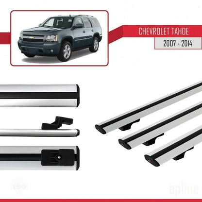 Kompatibel mit Chevrolet Tahoe 3 2007-2014 BASIC Modell Dachgepäckträger, graues Aluminium, 3 Stangen