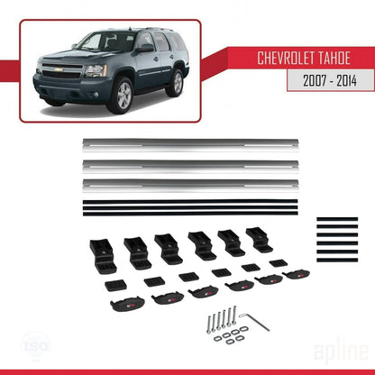 Kompatibel mit Chevrolet Tahoe 3 2007-2014 BASIC Modell Dachgepäckträger, graues Aluminium, 3 Stangen