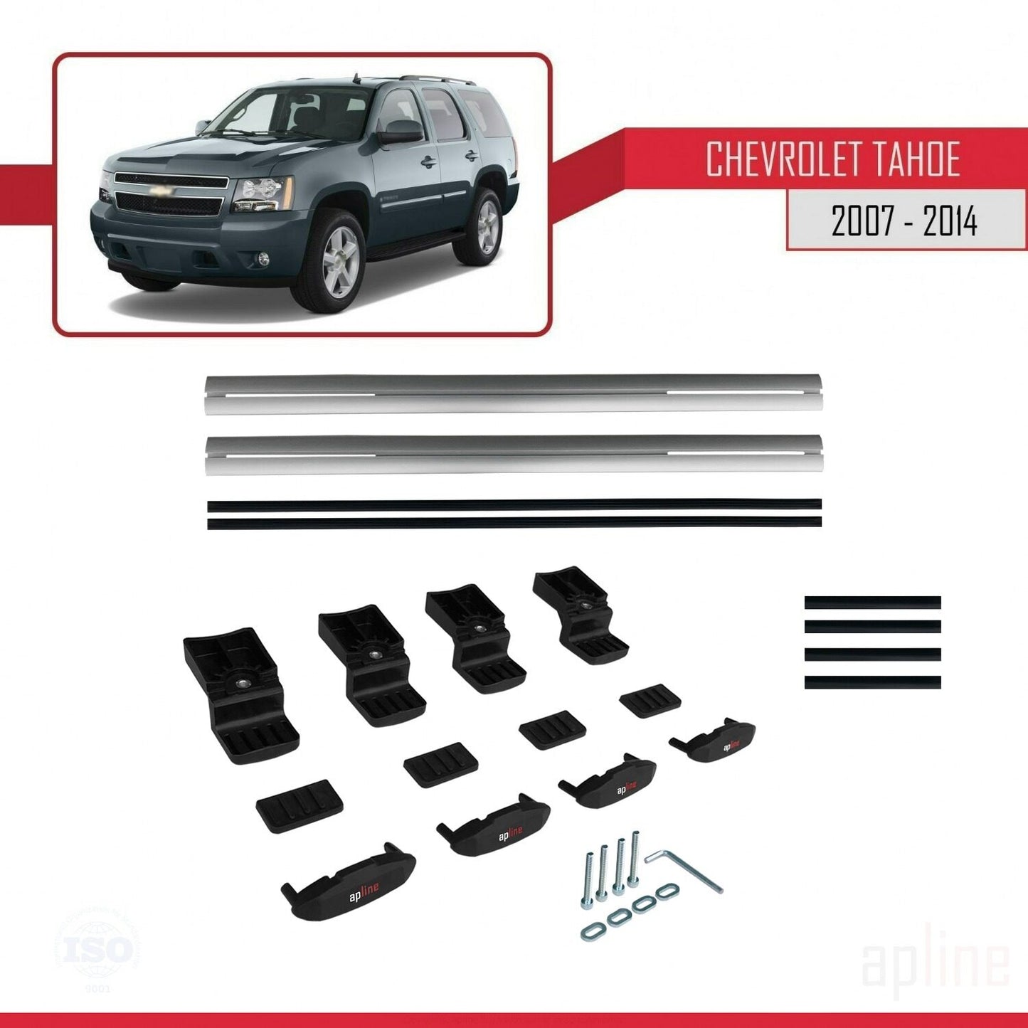 Kompatibel mit Chevrolet Tahoe 3 2007-2014 BASIC Modell Dachgepäckträger, graues Aluminium, 2 Stangen