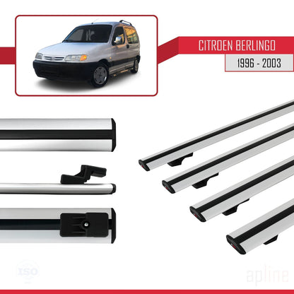 Compatible with Citroen Berlingo (M49) 1996-2003 BASIC Model Car Roof Rack Cross Bar Grey Aluminium 4 Bars