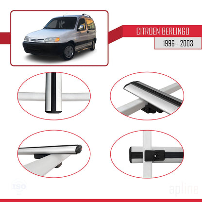 Compatible with Citroen Berlingo (M49) 1996-2003 BASIC Model Car Roof Rack Cross Bar Grey Aluminium 4 Bars