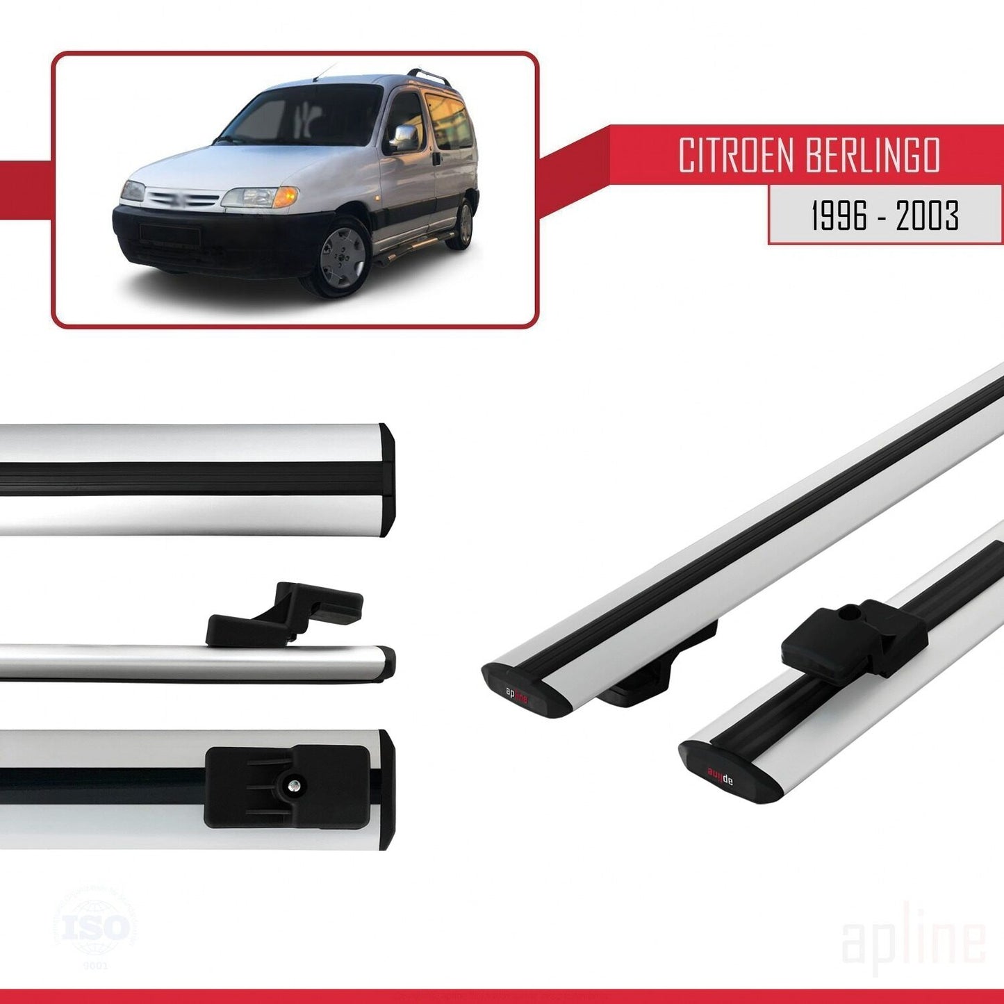 Kompatibel mit Citroen Berlingo (M49) 1996-2003 BASIC Model Relingträger Dachträger Auto Gepäckträger Grau Aluminium 2 Stangen