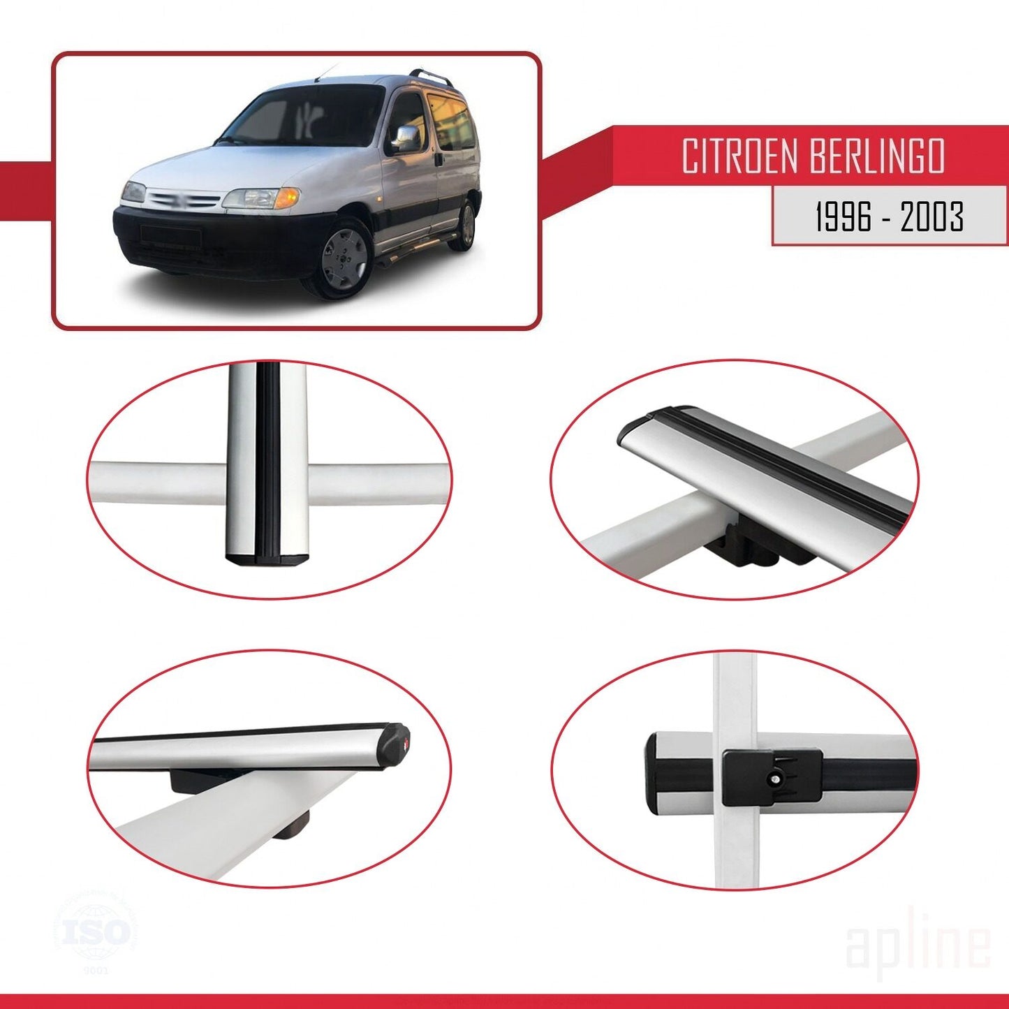 Kompatibel mit Citroen Berlingo (M49) 1996-2003 BASIC Model Relingträger Dachträger Auto Gepäckträger Grau Aluminium 2 Stangen