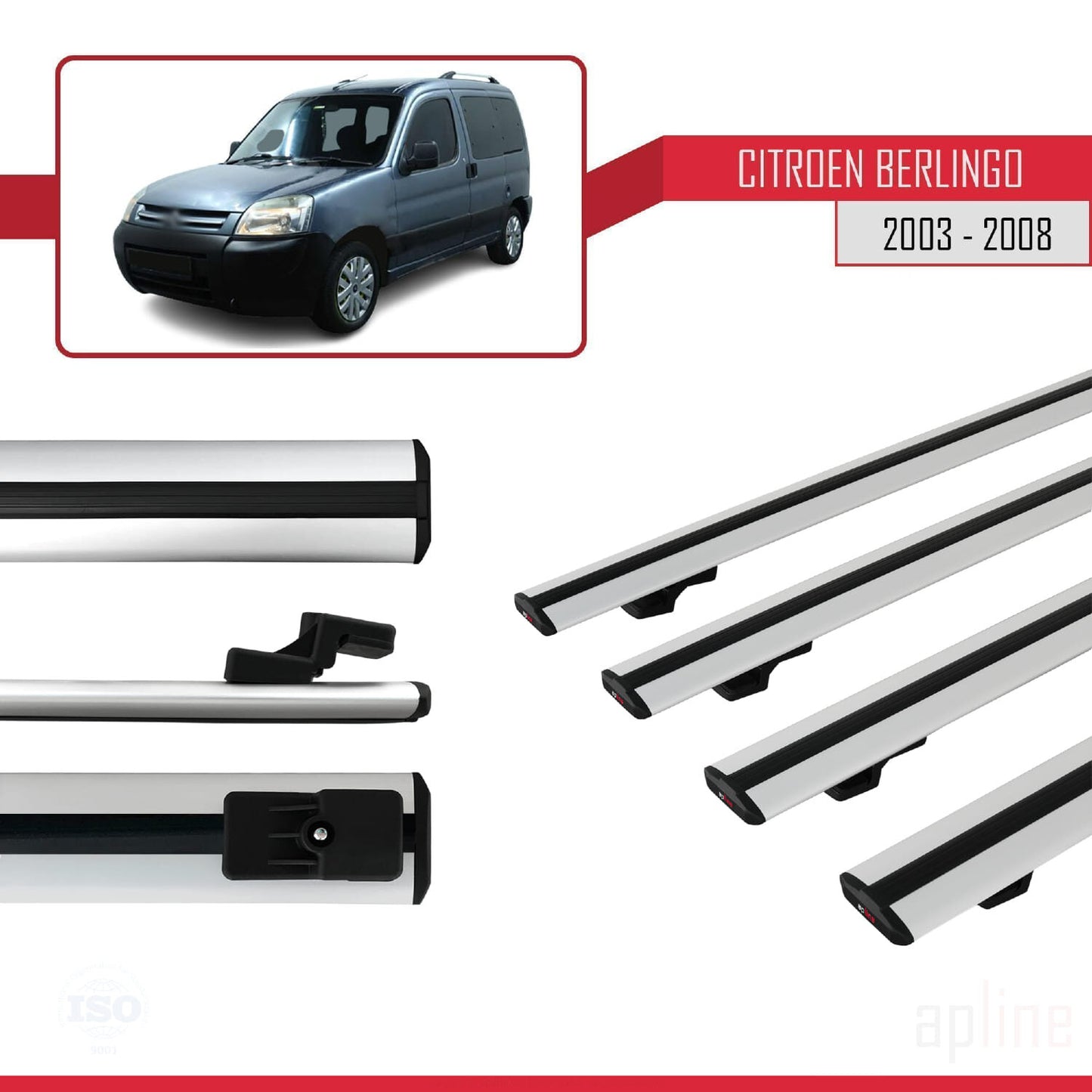 Kompatibel mit Citroen Berlingo (M59) 2003-2008 BASIC Model Relingträger Dachträger Auto Gepäckträger Grau Aluminium 4 Stangen