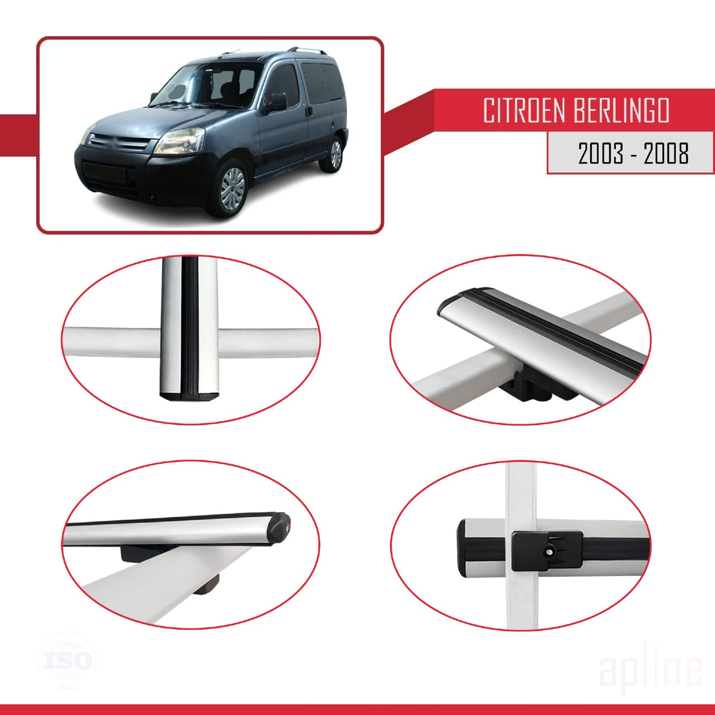 Kompatibel mit Citroen Berlingo (M59) 2003-2008 BASIC Model Relingträger Dachträger Auto Gepäckträger Grau Aluminium 4 Stangen