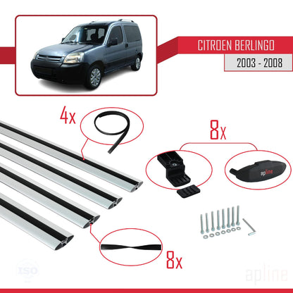 Kompatibel mit Citroen Berlingo (M59) 2003-2008 BASIC Model Relingträger Dachträger Auto Gepäckträger Grau Aluminium 4 Stangen