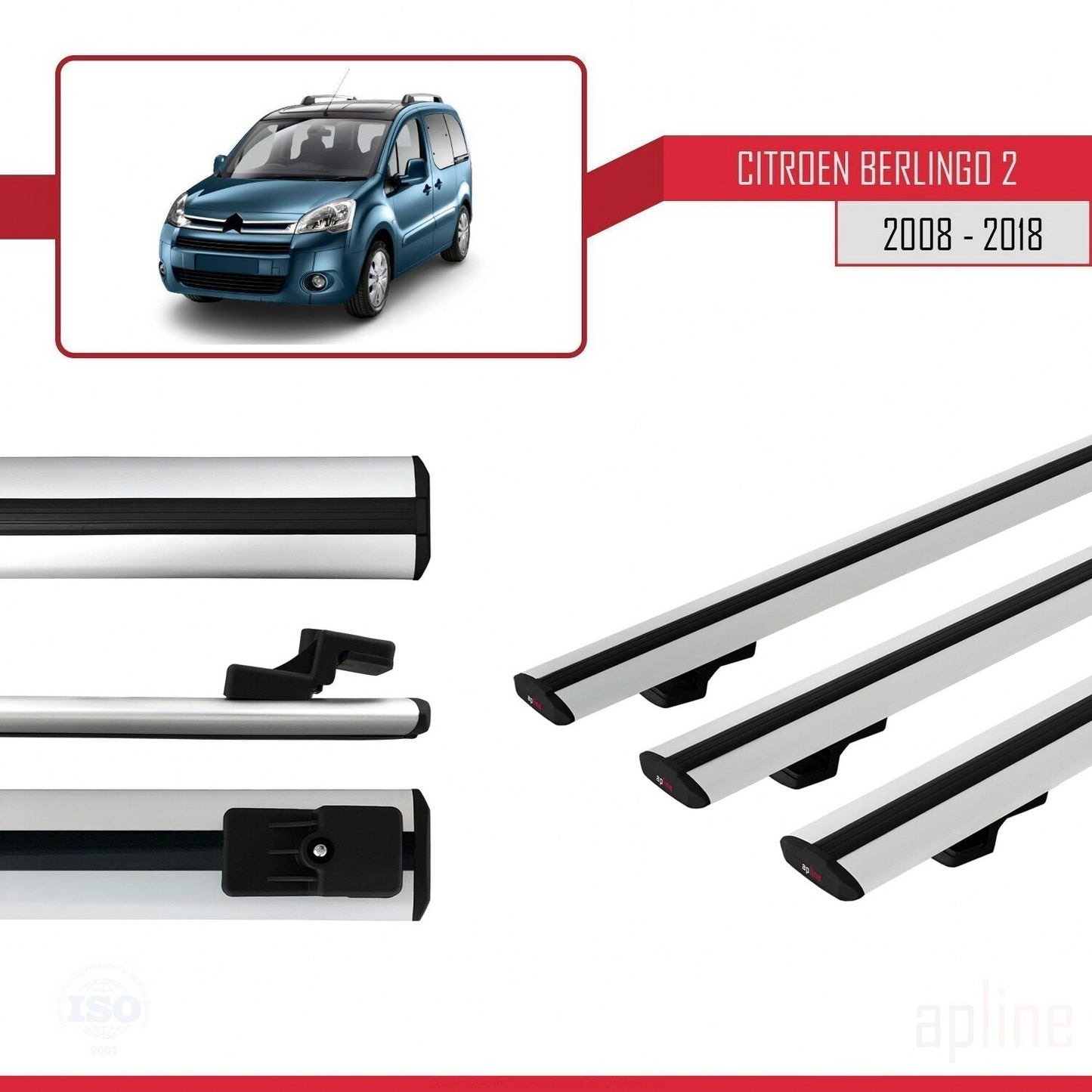 Kompatibel mit Citroen Berlingo 2 (B9) 2008-2018 BASIC Model Relingträger Dachträger Auto Gepäckträger Grau Aluminium 3 Stangen