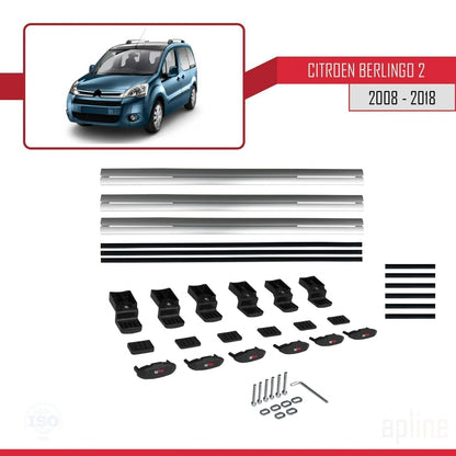 Kompatibel mit Citroen Berlingo 2 (B9) 2008-2018 BASIC Model Relingträger Dachträger Auto Gepäckträger Grau Aluminium 3 Stangen